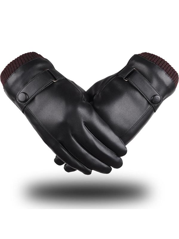 Men's Solid Thermal Lined Gloves, Casual Waterproof & Windproof Gloves for Outdoor Cycling, Fashion Accessories for Men