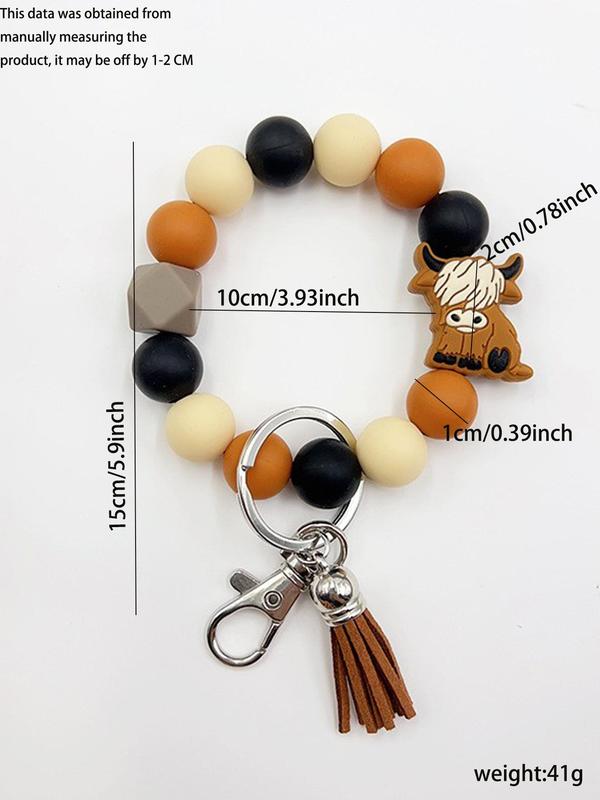 Unisex Cute Ox & Tassel Design Keychain,  Trendy Beaded Bracelet Design Keychain, Chic Vintage Fashion Accessories for Women & Men