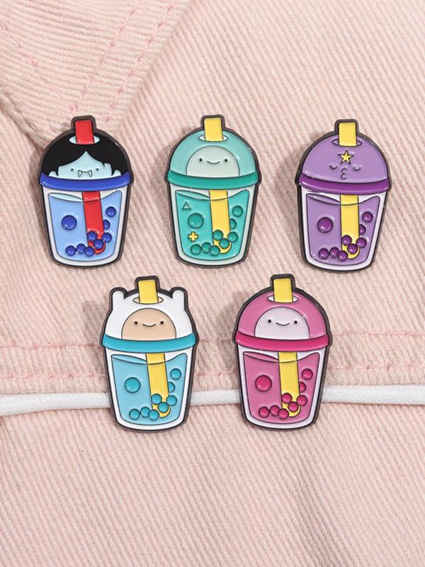 Cartoon Milk Tea Cup Design Brooch Set, Cute Alloy Badge for Daily Clothing Decor, Party, Daily Clothing Decor for Men & Women