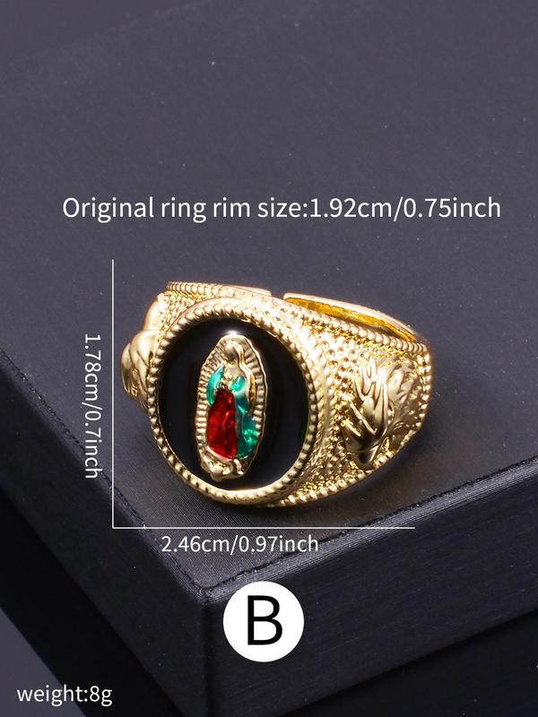 Men's Vintage Geometric Rhinestones Decor Guadalupe Ring, 1 Count Fashion Blessing Jewelry for Party Decor, Trendy All-match & Exquisite Jewelry for Birthday Gift