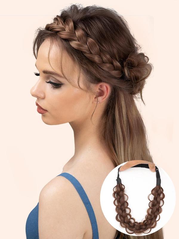 Fashionable Braided Headband Hairpiece, Boho Style Fish Tail Braids Hair with Adjustable Belt, Synthetic Headband Hair for Women & Girls