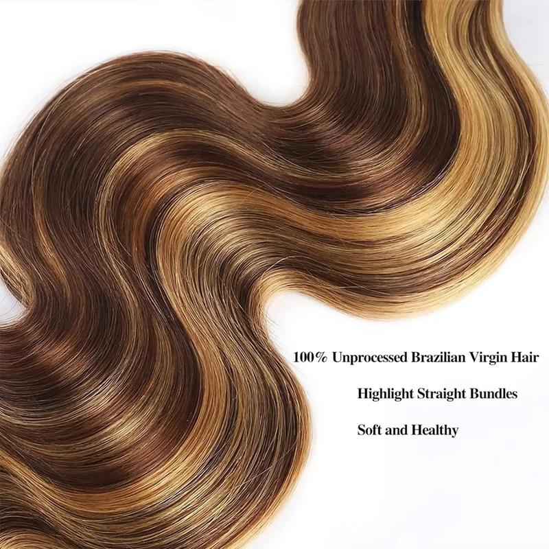 Honey Blonde Highlight Hair Bundles Brazilian Body Wave Human Hair Weave 3 Bundles P4 27