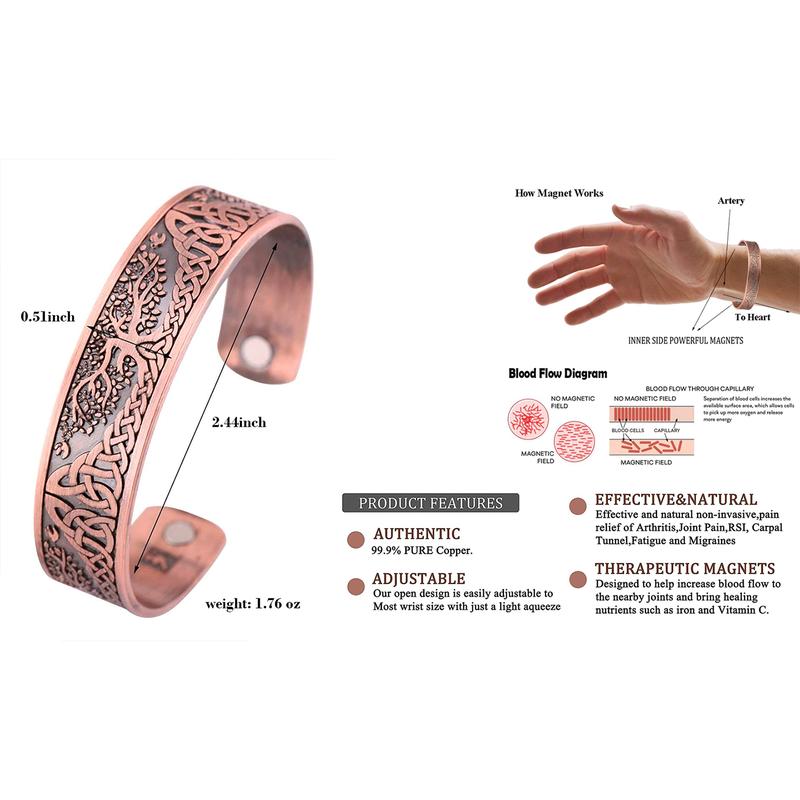 Adjustable Tree of Life Magnetic Therapy Copper Bracelet – for Men & Women, Stylish Health Accessory