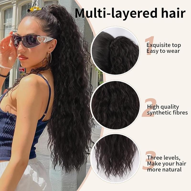 HIUSVO Ponytail Extension Claw 30 Inch Curly Pony Tail Clip in Claw Hair Extensions Fluffy Natural Looking Synthetic Hairpiece for Women