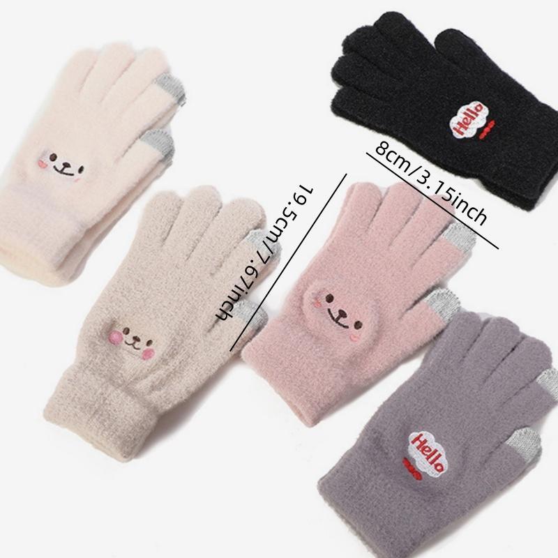 Cute Bear Design Winter Warm Gloves, 1 Pair Soft Comfortable Touch Screen Gloves, Outdoor Sports Gloves for Women & Girls