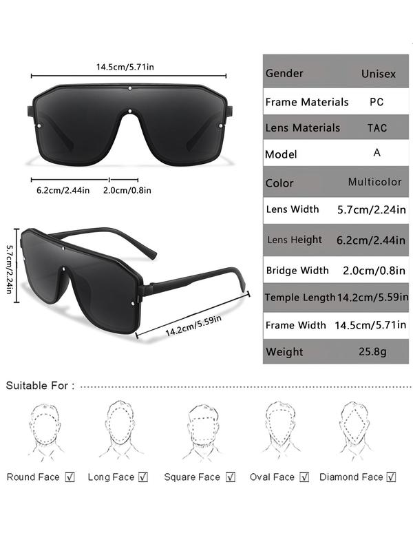 Unisex Simple Style Plain Color Flat Top Design Mirror Sunglasses (1 Pair), Trendy Casual Sunglasses for Outdoor Sports, Fashionable Sunglasses for Daily Use