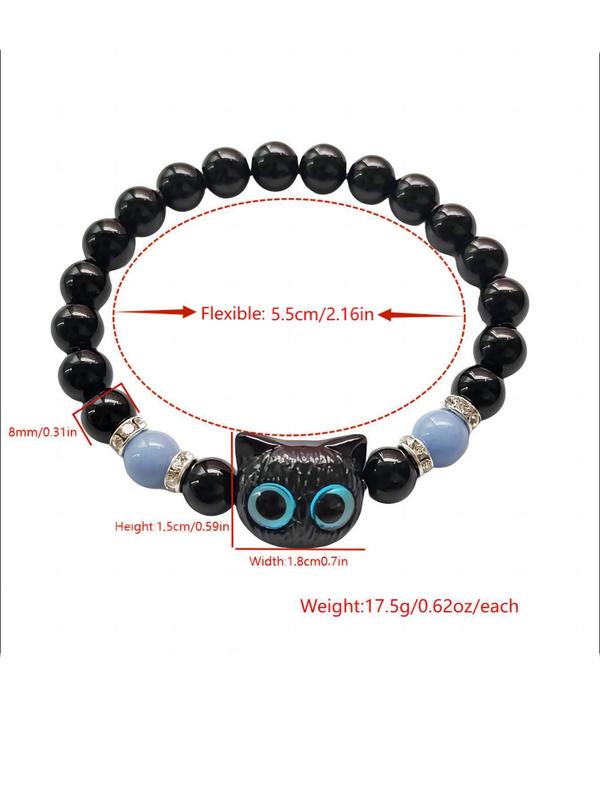 Cute Cat Charm Decor Glow in The Dark Design Beaded Bracelets, Trendy All-match & Exquisite Jewelry for Women & Men As Gift for Party, Daily Clothing Decor