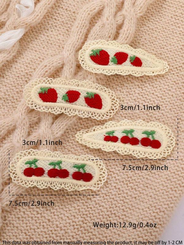 Temperament Cherry & Strawberry Pattern Hair Clip (4pcs set), Cute Lovely Hair Accessories for Women & Girls, Fashion Hair Accessories for Daily Wear