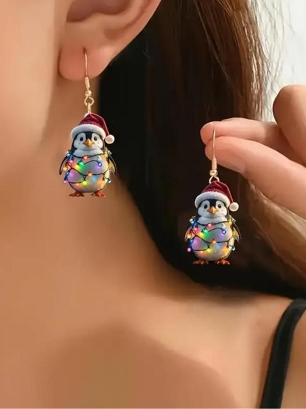 Cute Penguin Design Dangle Earrings, Christmas Themed LED Light Decor Acrylic Earrings, Fashion Jewelry Accessories for Women & Girls