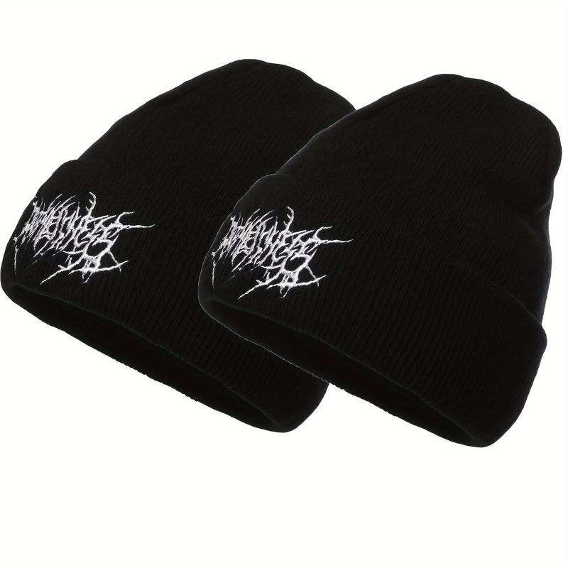 2PCs Men's Casual Gothic Scar Embroidery Knitted Beanie, Women's Fashion Street Ski Cap Men's