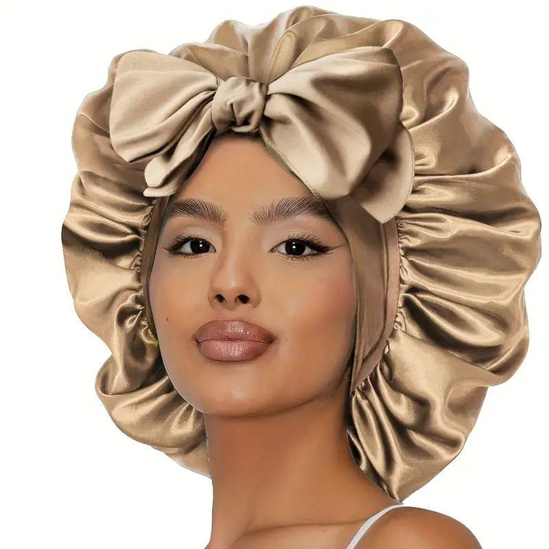 Outside Silk Bonnet for Sleeping  Double Layer Satin Adjustable Straps Lined HairBonnet with Tie Band Bonnets for Women NaturalCurly Hair Outside Silk