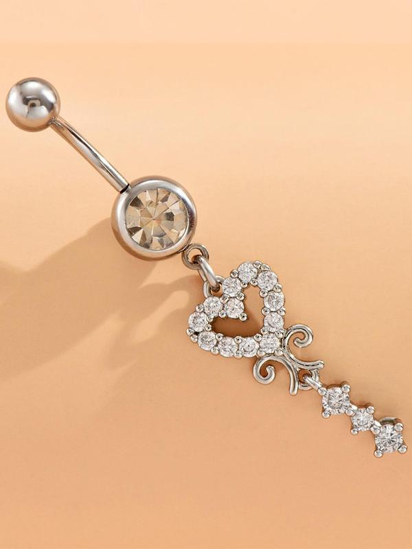 Women's Elegant Rhinestone Heart Design Belly Ring,  Trendy Exquisite Belly Piercing Ring, Fashionable Body Jewelry for Party for Crop Top Decoration