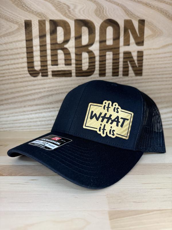 It Is What It Is Custom Leatherette Patch Trucker Style and Evolve Ponytail Hats trucker hat unique gift unisex hat