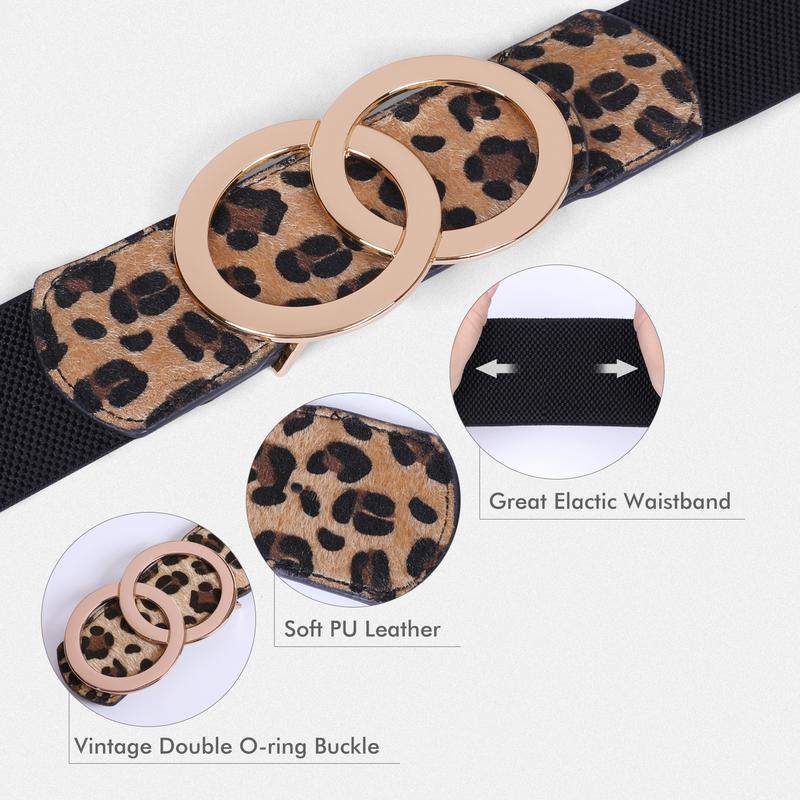 XZQTIVE Women Stretchy Wide Waist Belts, Ladies Elastic Belt for Dresses Double Ring Buckle