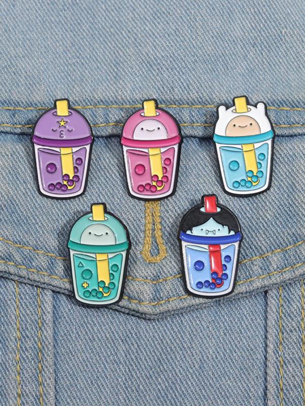 Cartoon Milk Tea Cup Design Brooch Set, Cute Alloy Badge for Daily Clothing Decor, Party, Daily Clothing Decor for Men & Women