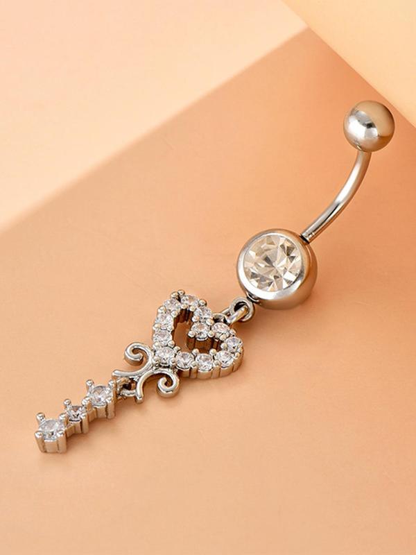 Women's Elegant Rhinestone Heart Design Belly Ring,  Trendy Exquisite Belly Piercing Ring, Fashionable Body Jewelry for Party for Crop Top Decoration