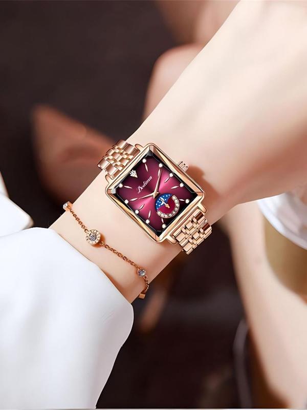 Women's Elegant Rhinestone Decorated Analog Quartz Watch, Fashionable Wristwatch, Trendy All-match & Exquisite Watch for Birthday Gift