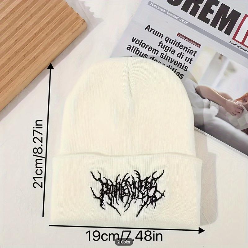 2PCs Men's Casual Gothic Scar Embroidery Knitted Beanie, Women's Fashion Street Ski Cap Men's