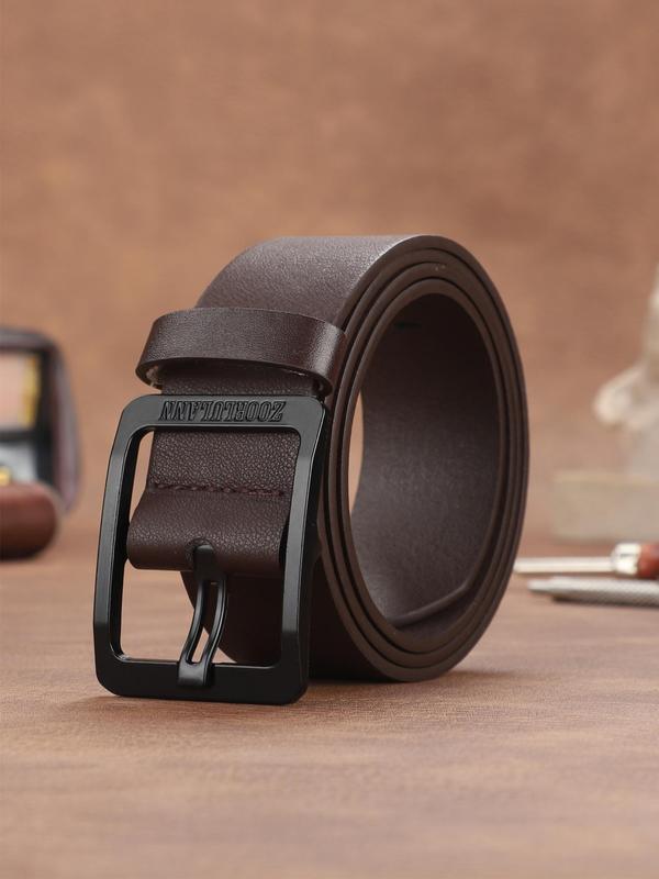 Men's Solid Color Buckle Lychee Pattern Pu Leather Belt, Casual Waistband for Jeans Trousers, Fashion Accessory for Daily Used