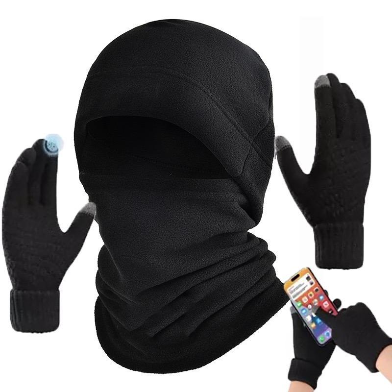 Winter Warm Knit Hat & Touch Screen Gloves, 3 4 Counts Windproof Ski Face Mask & Gloves, Outdoor Sports Equipment for Fall & Winter