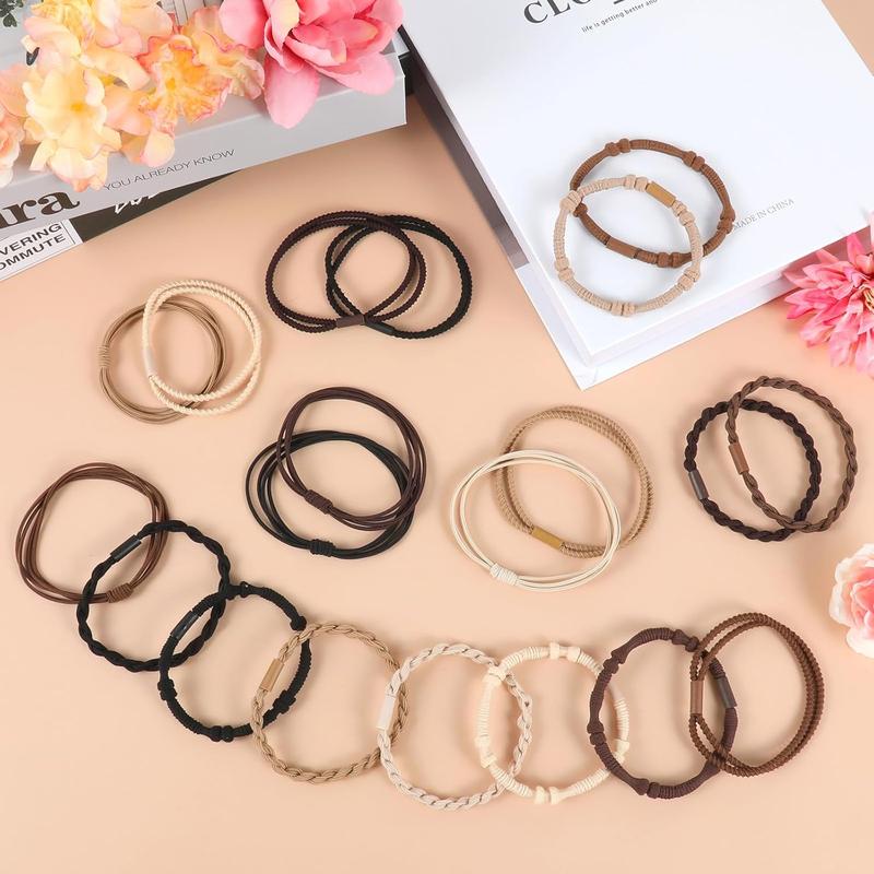 Boho Hair Ties, 20 count of 4 Styles Cute Bands for Thick or Thin Hair, No  Elastic Bracelets, Brown Hair Accessories for Girls and Women