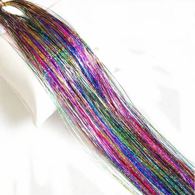 Full Shine 12-Color Tinsel Hair Extensions with Tools 2400 Strands Fairy Hair Tinsel Kit for Cosplay Party, Summer Fashion Accessories