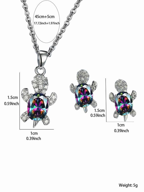 3pcs set Rhinestone Decorated Turtle Design Pendant Necklace & Stud Earrings Set, Elegant Women's Jewelry Set for Party, Daily Clothing Decor