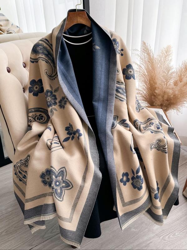 Boho Style Paisley & Floral Print Tassel Decor Shawl, Casual Soft Warm Thick Double-sided Scarf for Fall & Winter, Fashion Accessories for Women & Men