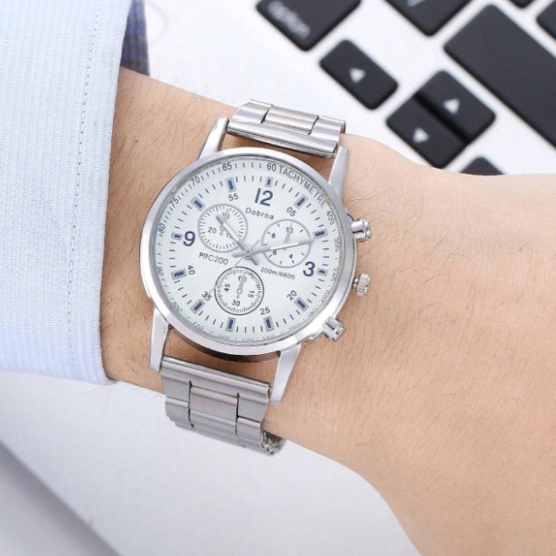 1pc Men Silver Stainless Steel Strap Business Round Dial Quartz Watch, For Daily Life