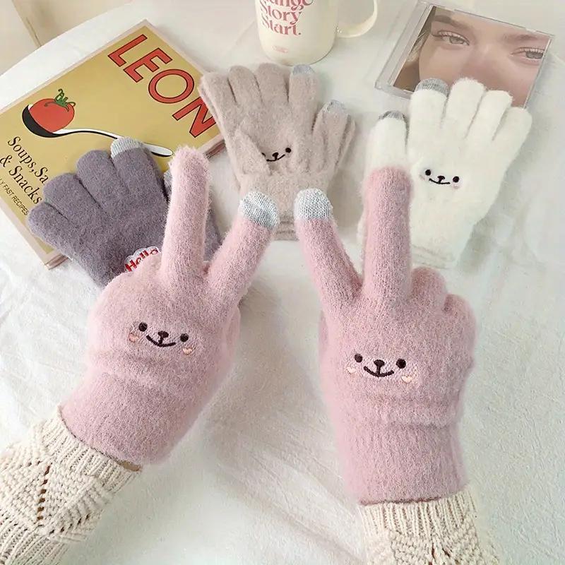 Cute Bear Design Winter Warm Gloves, 1 Pair Soft Comfortable Touch Screen Gloves, Outdoor Sports Gloves for Women & Girls