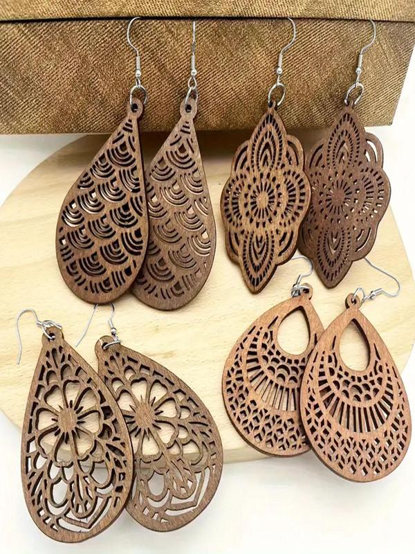 Wooden Hollow Out Water Drop Shaped Dangle Earrings, Fashion Jewelry for Party, Daily Clothing Decor, Trendy All-match & Exquisite Jewelry for Birthday Gift