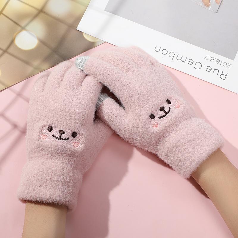 Cute Bear Design Winter Warm Gloves, 1 Pair Soft Comfortable Touch Screen Gloves, Outdoor Sports Gloves for Women & Girls