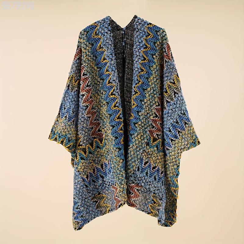 Elegant Boho Knitted Shawl - Windproof, Warm, & Versatile Poncho for Stylish Autumn Winter Outings