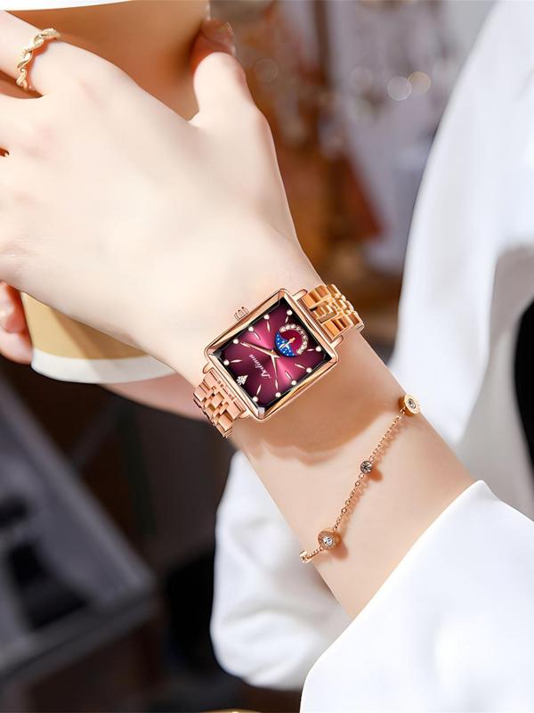 Women's Elegant Rhinestone Decorated Analog Quartz Watch, Fashionable Wristwatch, Trendy All-match & Exquisite Watch for Birthday Gift