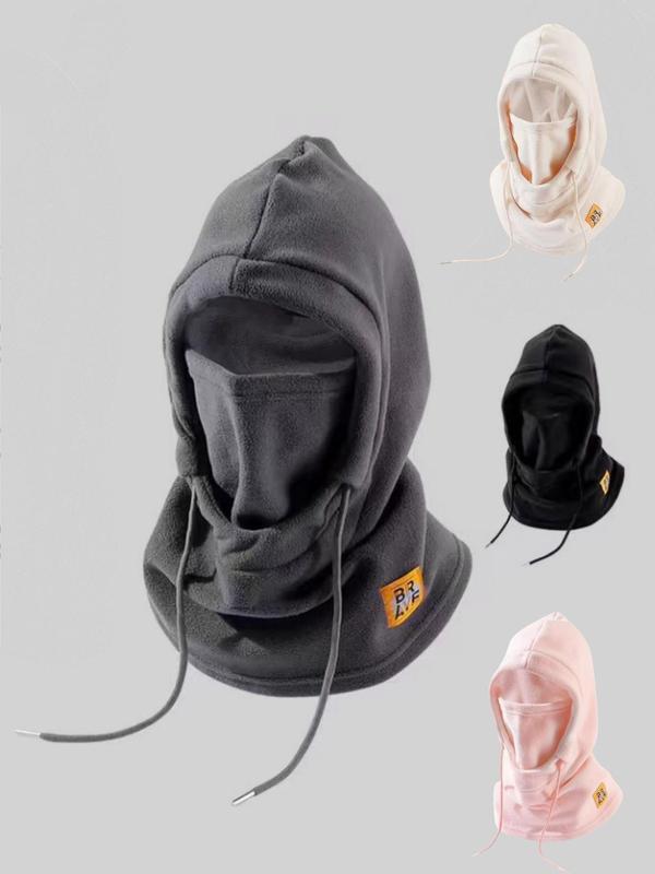 Unisex Solid Color Drawstring Design Hooded Hat, Casual Windproof Warm Hat for Fall & Winter, Fashion Accessories for Men & Women