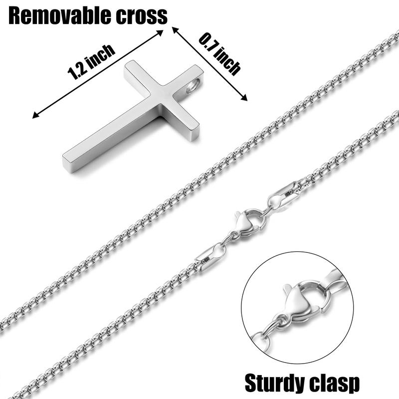 Stainless Steel Cross Necklace for Men and Women (Unisex), Mens Necklaces with 2.5mm Cross Chain for Boys