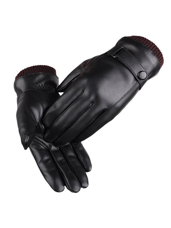 Men's Solid Thermal Lined Gloves, Casual Waterproof & Windproof Gloves for Outdoor Cycling, Fashion Accessories for Men