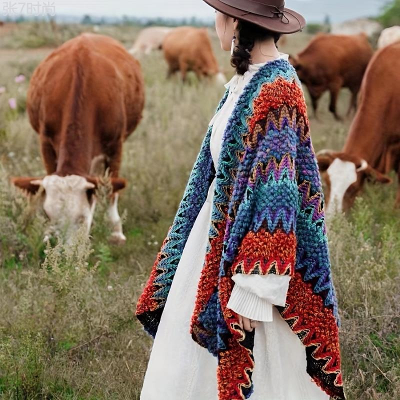 Elegant Boho Knitted Shawl - Windproof, Warm, & Versatile Poncho for Stylish Autumn Winter Outings