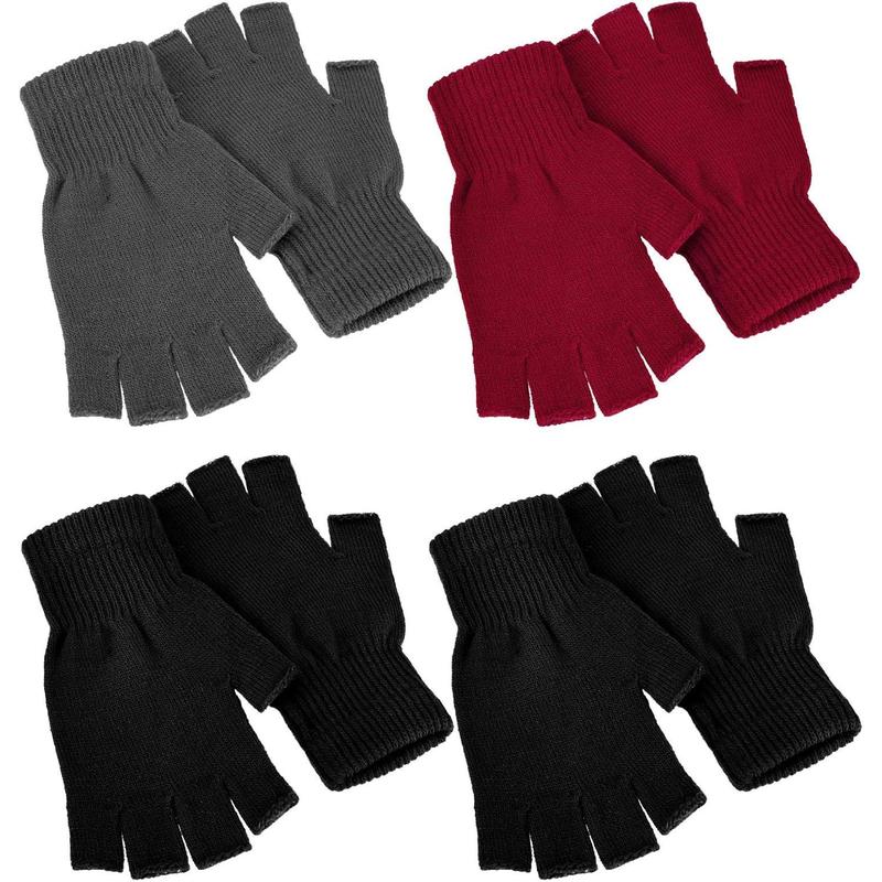 4 Pairs Winter Half Finger Gloves Knitted Fingerless Mittens Warm Stretchy Gloves for Men and Women