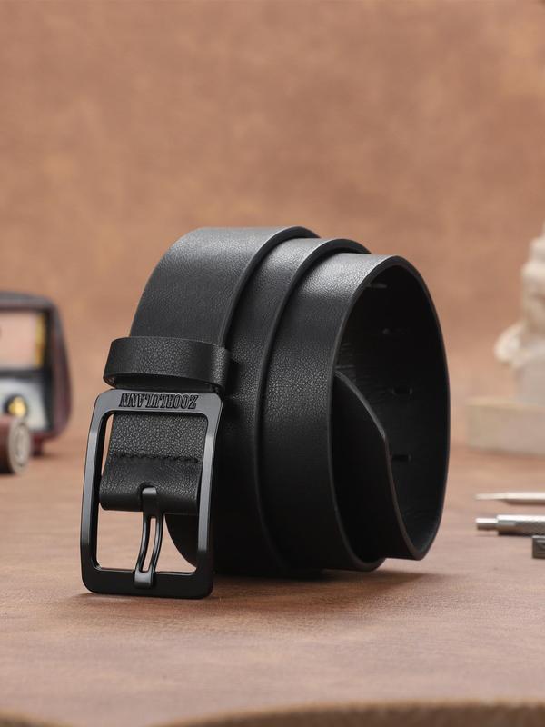 Men's Solid Color Buckle Lychee Pattern Pu Leather Belt, Casual Waistband for Jeans Trousers, Fashion Accessory for Daily Used