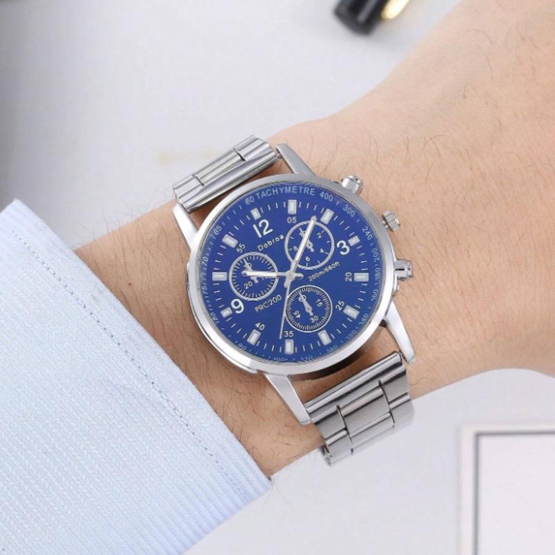 1pc Men Silver Stainless Steel Strap Business Round Dial Quartz Watch, For Daily Life