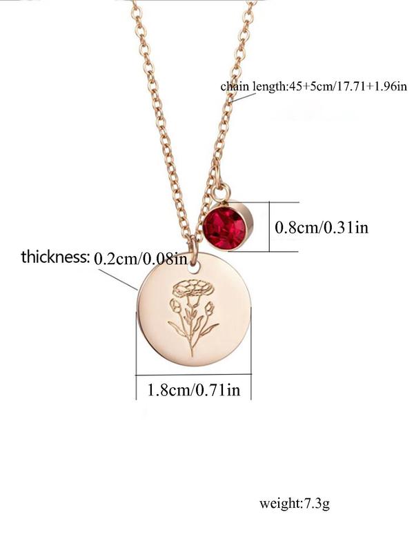 Birth Month Flowers Design Pendant Necklace, Women's Round Shaped Pendant Necklace, with Rhinestone Decor, Fashion Jewelry for Party, Daily Clothing Decor