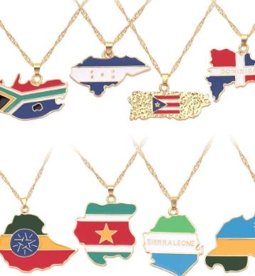 Hot selling creative world maps, national flags, necklaces, pendants,Women and men jewelry,tiktok shop