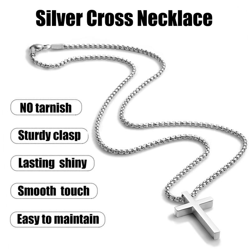 Stainless Steel Cross Necklace for Men and Women (Unisex), Mens Necklaces with 2.5mm Cross Chain for Boys