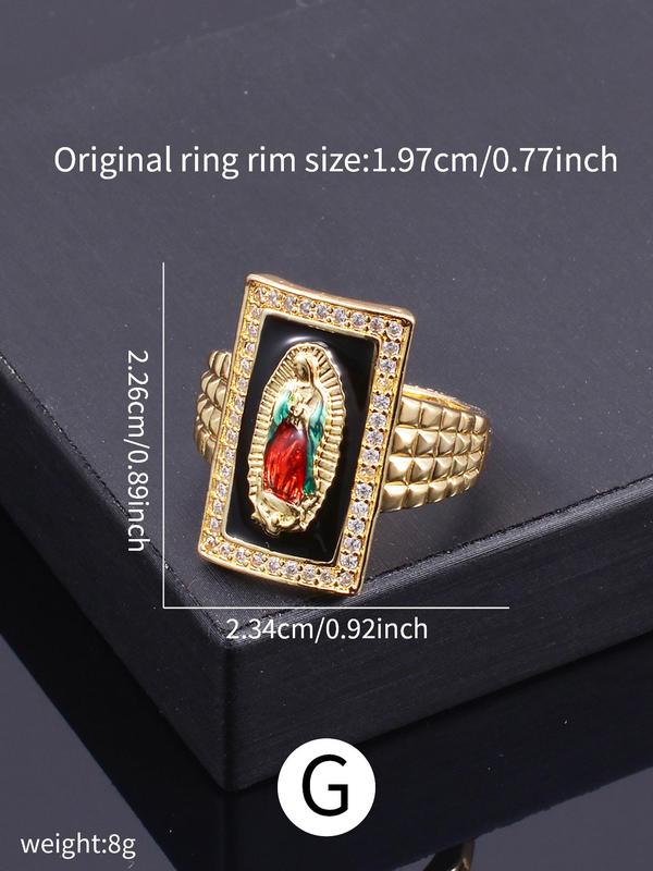 Men's Vintage Geometric Rhinestones Decor Guadalupe Ring, 1 Count Fashion Blessing Jewelry for Party Decor, Trendy All-match & Exquisite Jewelry for Birthday Gift