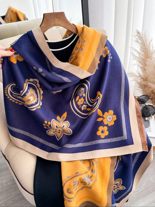 Boho Style Paisley & Floral Print Tassel Decor Shawl, Casual Soft Warm Thick Double-sided Scarf for Fall & Winter, Fashion Accessories for Women & Men