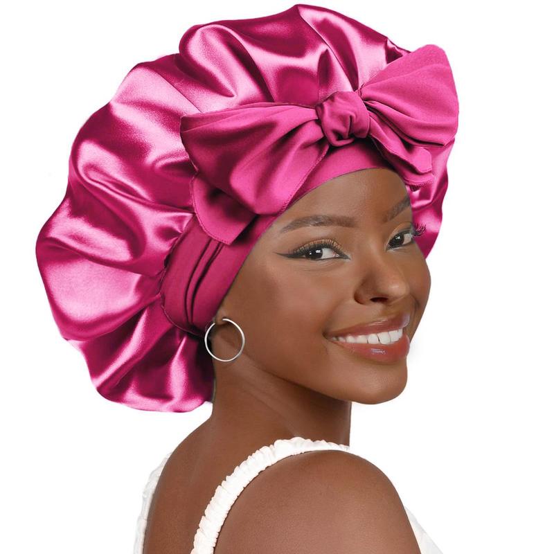 Outside Silk Bonnet for Sleeping  Double Layer Satin Adjustable Straps Lined HairBonnet with Tie Band Bonnets for Women NaturalCurly Hair Outside Silk