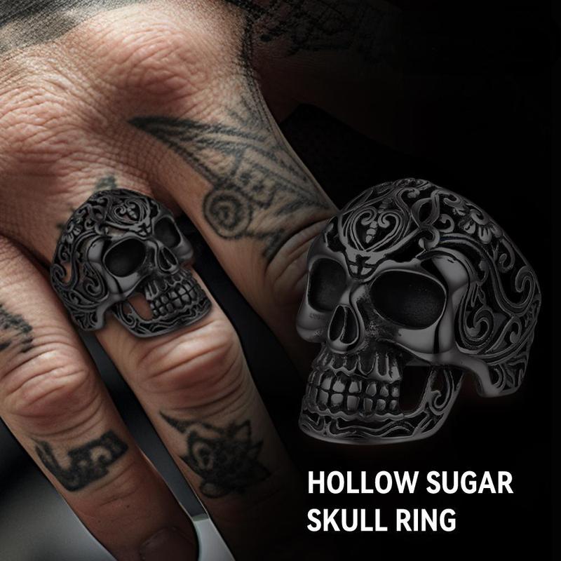 FaithHeart Masculine Skull Ring Stainless Steel Skull Skeleton Band Biker Ring for Men