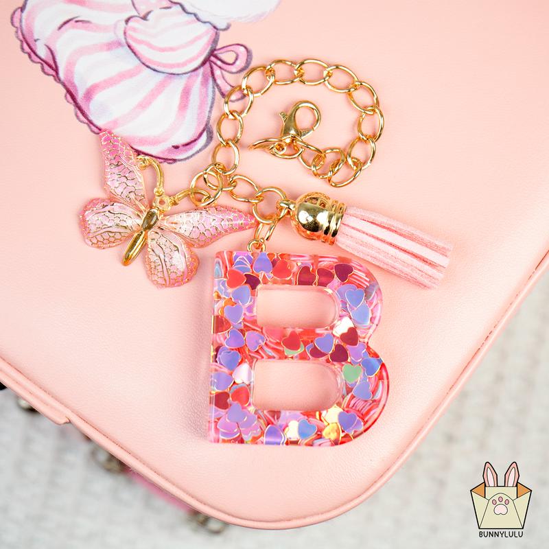 Personalized Initial Letter Resin Keychains with Tassles, Glittering Holiday Birthday Christmas Friendship Gift, Bags Fashion Accessories