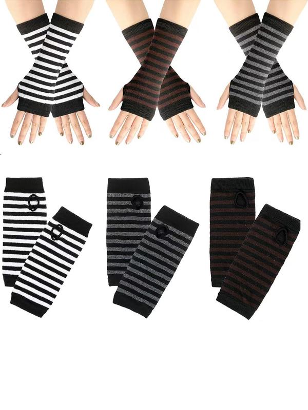 Women's Colorblock Striped Print Open Finger Gloves, Casual Preppy Style Warm Cosplay Gloves for Fall & Winter, Fashion Accessories for Women & Girls